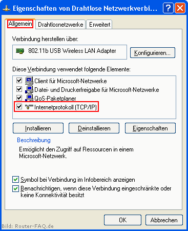 Eigenschaften von Drahtlose Netzwerkverbindung - Allgemein