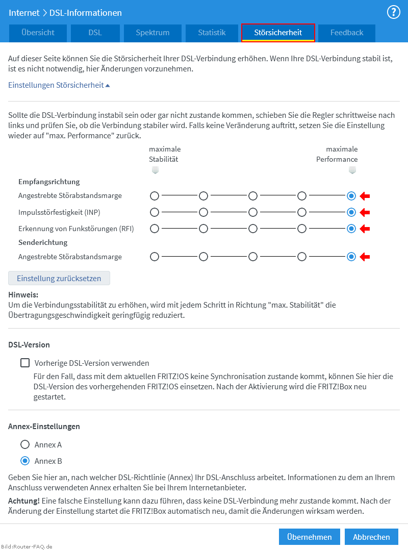 FRITZ!Box: DSL-Informationen 07.00 - Störsicherheit