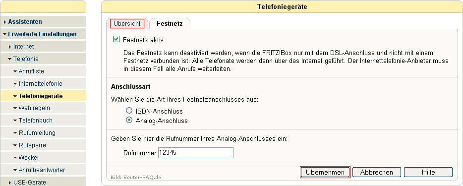 FRITZ!Box: Einrichtung Telefonie Festnetz 04.49 5