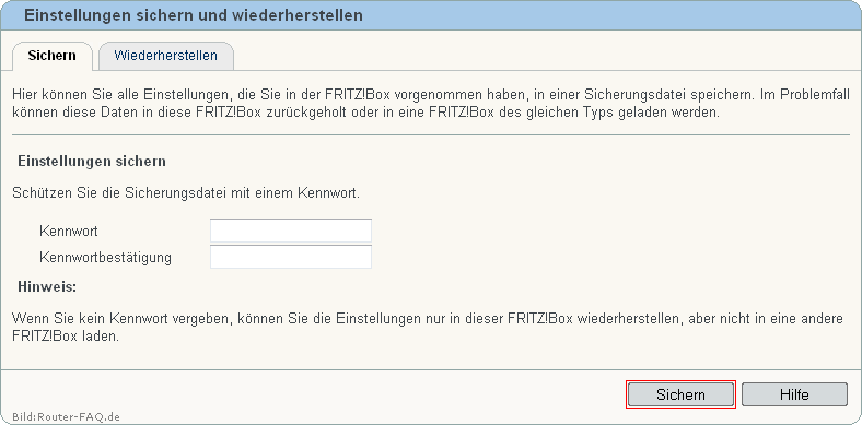 FRITZ!Box: Einstellungen sichern 04.86 2