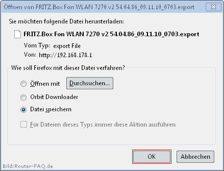 FRITZ!Box: Einstellungen sichern 04.86 3