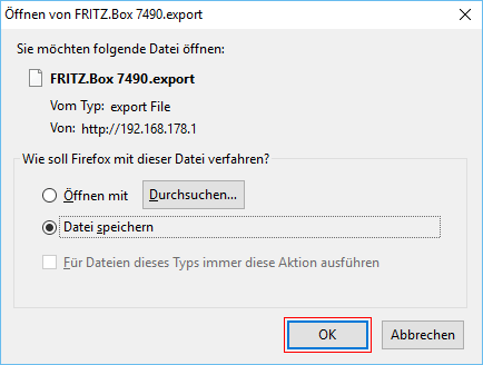 FRITZ!Box: Einstellungen sichern 06.01 3