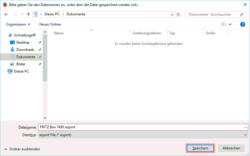 FRITZ!Box: Einstellungen sichern 06.01 4