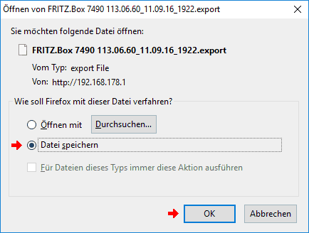 FRITZ!Box: Einstellungen sichern 06.50 3