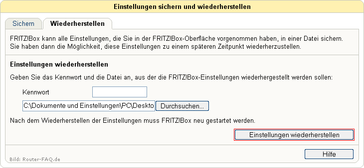 FRITZ!Box: Einstellungen wiederherstellen 04.49 3