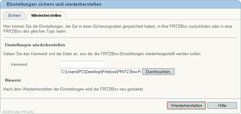 FRITZ!Box: Einstellungen wiederherstellen 04.86 4