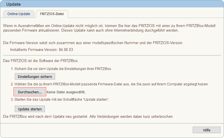 FRITZ!Box: Firmware-Update Datei 06.01 8