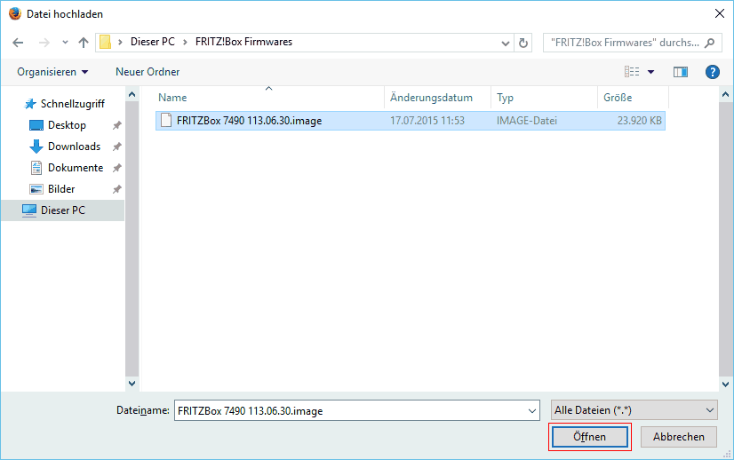 FRITZ!Box: Firmware-Update Datei 06.01 9