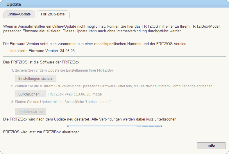 FRITZ!Box: Firmware-Update Datei 06.01 11