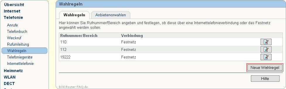 FRITZ!Box: Wahlregeln 04.86 1