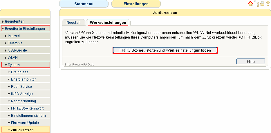 FRITZ!Box: FRITZ!Box zurücksetzen 04.86 1