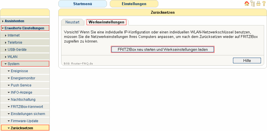  FRITZ!Box - FRITZ!Box zurücksetzen (Werkseinstellungen) [ab  Firmware xx.04.86]