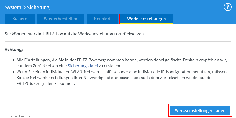 FRITZ!Box: FRITZ!Box zurücksetzen 07.00 2